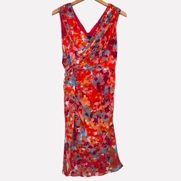 ADRIANNA PAPELL Watercolor Abstract Print Midi Dress Size 6 - Picture 1 of 8